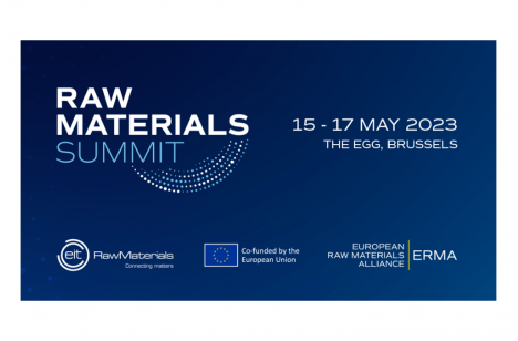 Raw Materials Summit and date of event written on blue background